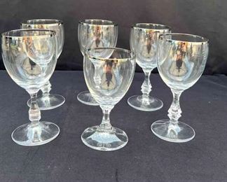 Wine Glass Cups Platinum Trim 6pcs