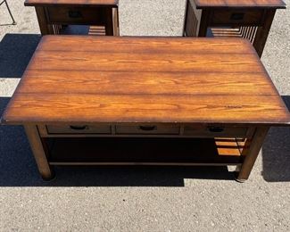 Complete Living Room Set Coffee Table and Matching End Tables with Scuffs Decorative Drawers