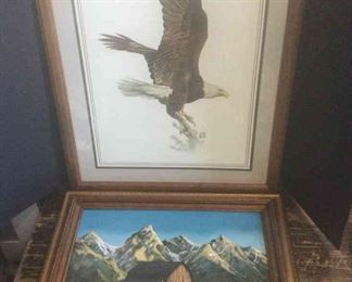 Eagle Soar and Mountain Serenity Paintings by P. Hawkins Bald Eagles  Cabin