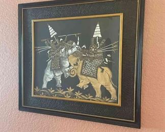 Exquisite Asian Art Collection Four Matching Pieces in Elegant Frames 