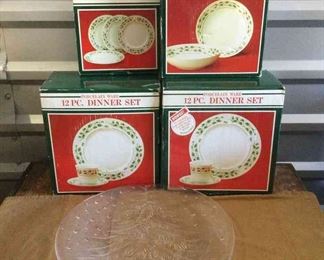 Holiday Dining Extravaganza Festive Collection of Dinnerware, Plates, Bowls, and Glass Platter