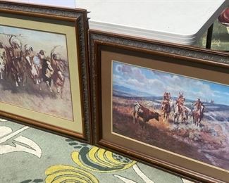 Masterful Expressions Pair of Framed Fredric Remington Native American Artworks