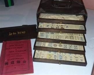 Antique Mahjong Set 1920s Bone Bamboo Set