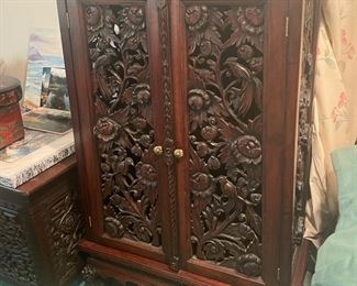 Pierce Floral Carved Burmese Cabinet