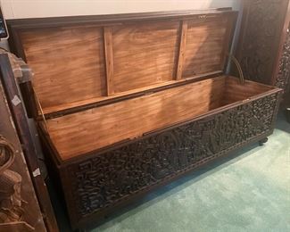 Chinese Carved Huanghuali Style Dragon Chest