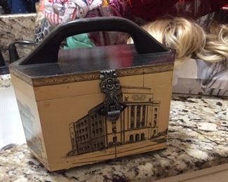Vintage wooden handbag with Texarkana buildings