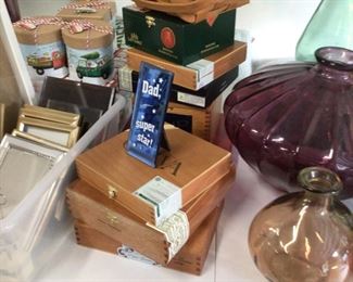 Longaberger baskets cigar boxes and Christmas decor