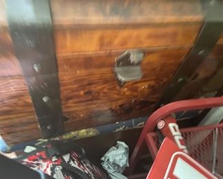 Wood and Metal strapped treasure chest trunk
