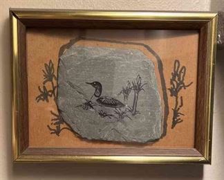 Loon on The Lake Carved Stone Picture