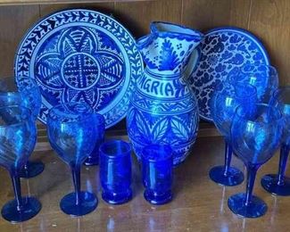 Assorted Blue Glassware And Pottery