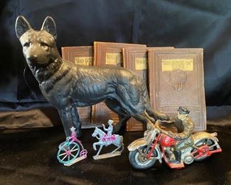 Cast Hollow Metal Shepard, Motorcyle , Vintage Books More