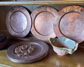 Heavy Copper Chargers, Napkin Rings And More