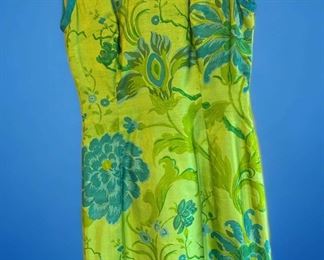Lime Green Blue Silk Dress