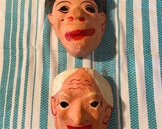Pair Of Vintage Mexican Paper Mache Mask