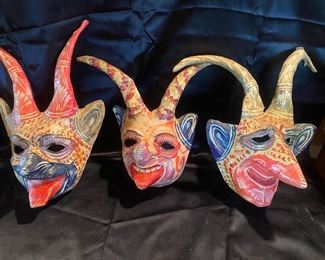Trio Of Mexican Diablo Paper Mache Mask