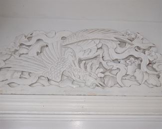 Cock Chinese carved wooden panel1800s 