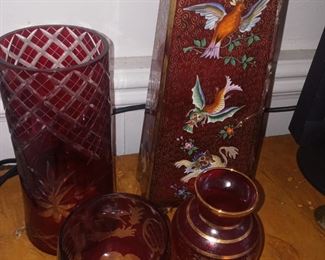 Moser cranberry glass cut to clear
