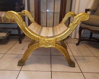 Napoleon xv silk X chair Gold gilt gesso 