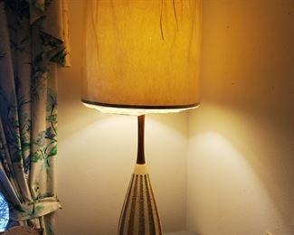 MCM Ceramic base tall lamp. With shade approx 4'.