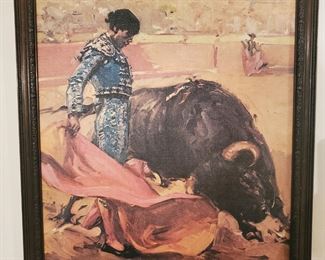 The Bull fighter on canvas...by Flores, approx 2' x 3'