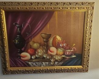 Still life on canvas. Approx 3' x 3.5'