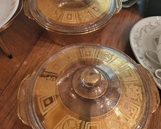 (2) matching Retro serving dishes