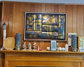 Metal art picture and heavy candle holders