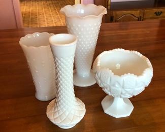 Assorted milk glass