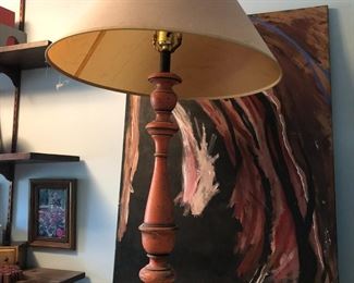 set of 2 turned wood lamps