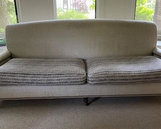 Contrasting Upholstery Down-Cushion Filled Sofa. Measures 85" W x 38" D. Photo 1 of 3.