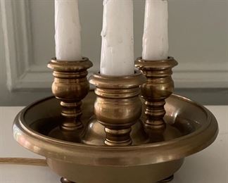 Brass 3-Candle "Bouillotte" Table Lamp - 2 Available. Each Measures 23" H. Photo 2 of 3.