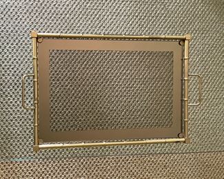 Vintage Faux Bamboo Brass & Glass Tray. Measures 23" W x 14" D. Photo 2 of 2.