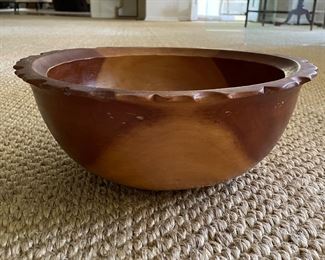 Carved Wood Bowl with Fluted Rim. Measures 14" D x 5.5" H. Photo 1 of 3.