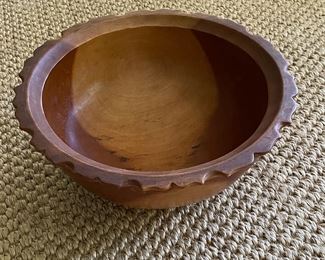 Carved Wood Bowl with Fluted Rim. Measures 14" D x 5.5" H. Photo 2 of 3.