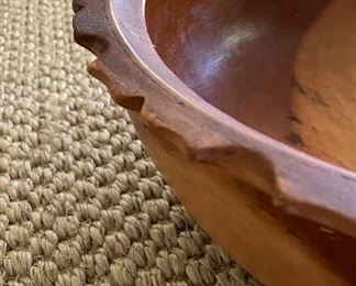Carved Wood Bowl with Fluted Rim. Measures 14" D x 5.5" H. Photo 3 of 3.