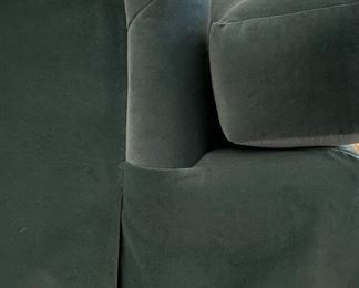 Stormy Ocean Blue Velvet Upholstered Down-Filled Sofa Purchased At The Merchandise Mart. Measures 84" W x 38" D. Photo 3 of 4.