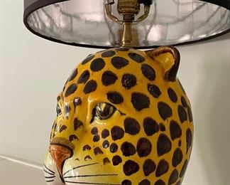 Italian Painted Ceramic Cheetah Head Table Lamp. Measures 20" H x 8" D. Photo 2 of 2.