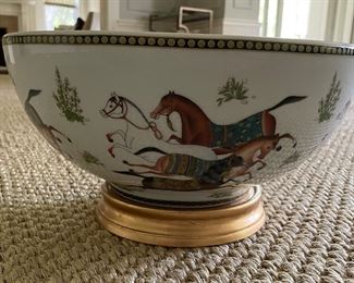 Porcelain Punch Bowl With Equestrian Theme. Photo 1 of 3.
