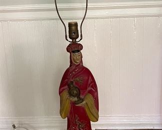 Hand-Painted Carved Wood Figural Table Lamp. Photo 2 of 3.