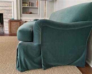 Stormy Ocean Blue Velvet Upholstered Down-Filled Sofa Purchased At The Merchandise Mart. Measures 84" W x 38" D. Photo 4 of 4.