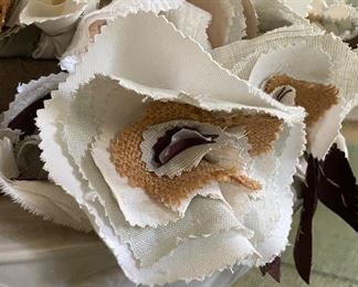 Fabric Topiary in White Porcelain Urn. Measures 17" W x 16" H. Photo 2 of 2.