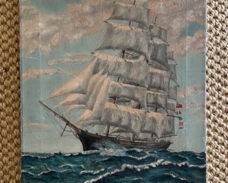 Vintage Clipper Oil Painting Signed By Artist. Measures 16" x 20". Photo 1 of 2.