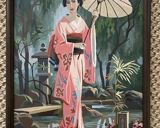 Geisha Girl Oil On Board. Measures 18" x 22."