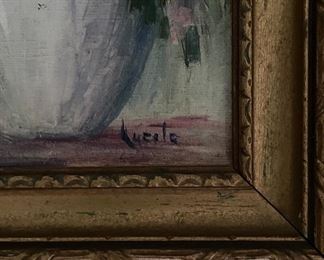 Peony Still Life. Oil on Canvas. Signed by Artist. Measures 6.5" x 8.5;" 9.5" x 12" Framed. Photo 2 of 2.