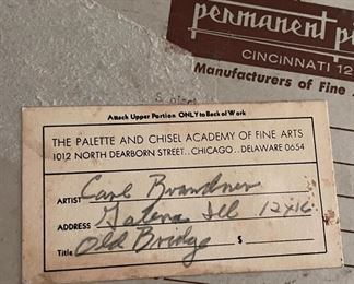 "Old Bridge," Oil on Artist's Board. Carl Brandner. Measures 15.5" x 11.5;" 19" x 15" Framed. Photo 2 of 2.