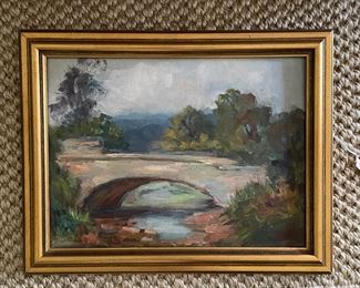 "Old Bridge," Oil on Artist's Board. Carl Brandner. Measures 15.5" x 11.5;" 19" x 15" Framed. Photo 1 of 2.