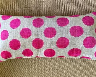 Polka Dot Down Filled Lumbar Pillow. Measures 28" x 14."