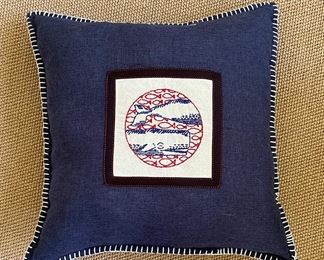 Whip-Stitch Down-Filled Whale Pillow. Measures 18" x 18."