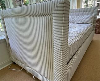 French Ticking Upholstered Day Bed with Bolsters. Does Have Evidence of Some Cat Scratch Activity. Measures 82” W x 42” D. Photo 3 of 4.