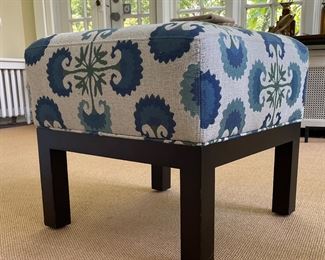 Blue & White Upholstered Ottoman / Stool. Measures 20" x 20" x 20" H. Photo 1 of 2.